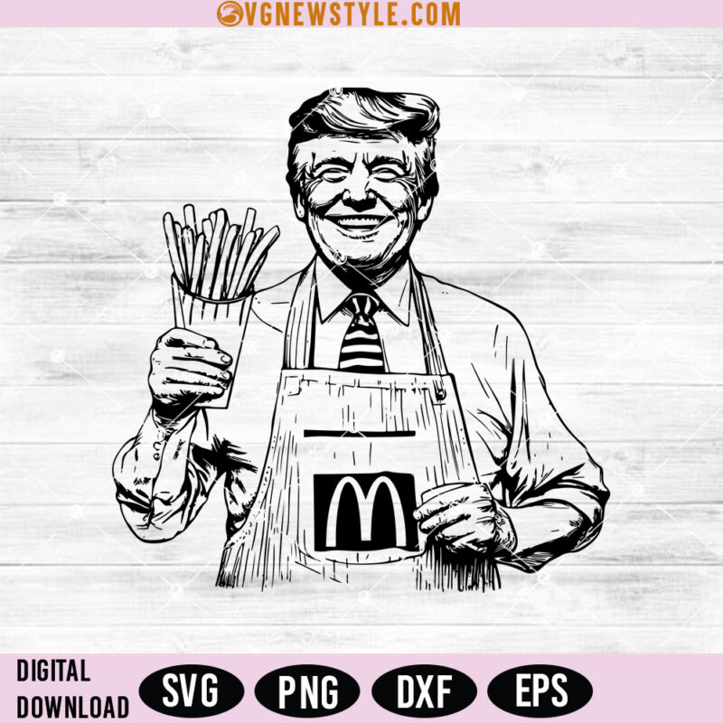 Vintage Funny Trump Fries SVG, 2024 Election Humor & Fast Food Digital