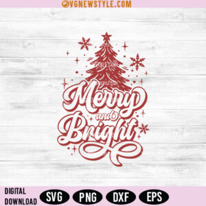 Merry and Bright SVG Cut Files, Png - Holiday Designs for Creative Crafts