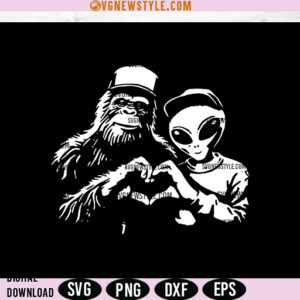 Bigfoot and Alien Heart Hands SVG