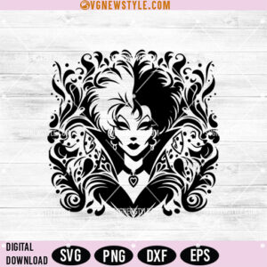 Cruella de vil Villains Mandala SVG, 101 Dalmatians Cruella SVG, Cut File for Cricut