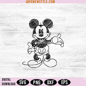 Disney-Inspired Sketch Mouse SVG, Cartoon Mouse SVG, Cricut & Silhouette