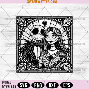 Jack and Sally Stained Glass SVG, Halloween Couple SVG, Digital Download