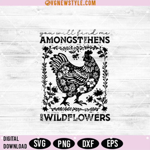 Chicken and Wildflower Svg