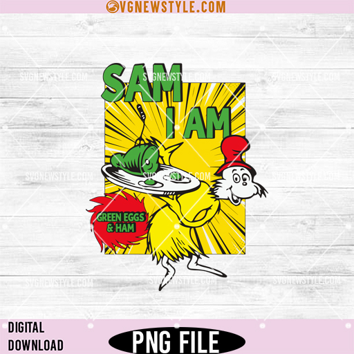 Sam I Am Green Eggs and Ham Png, Dr Seuss Cartoon PNG, Digital Download 1 Sam I Am Green Eggs and Ham Png