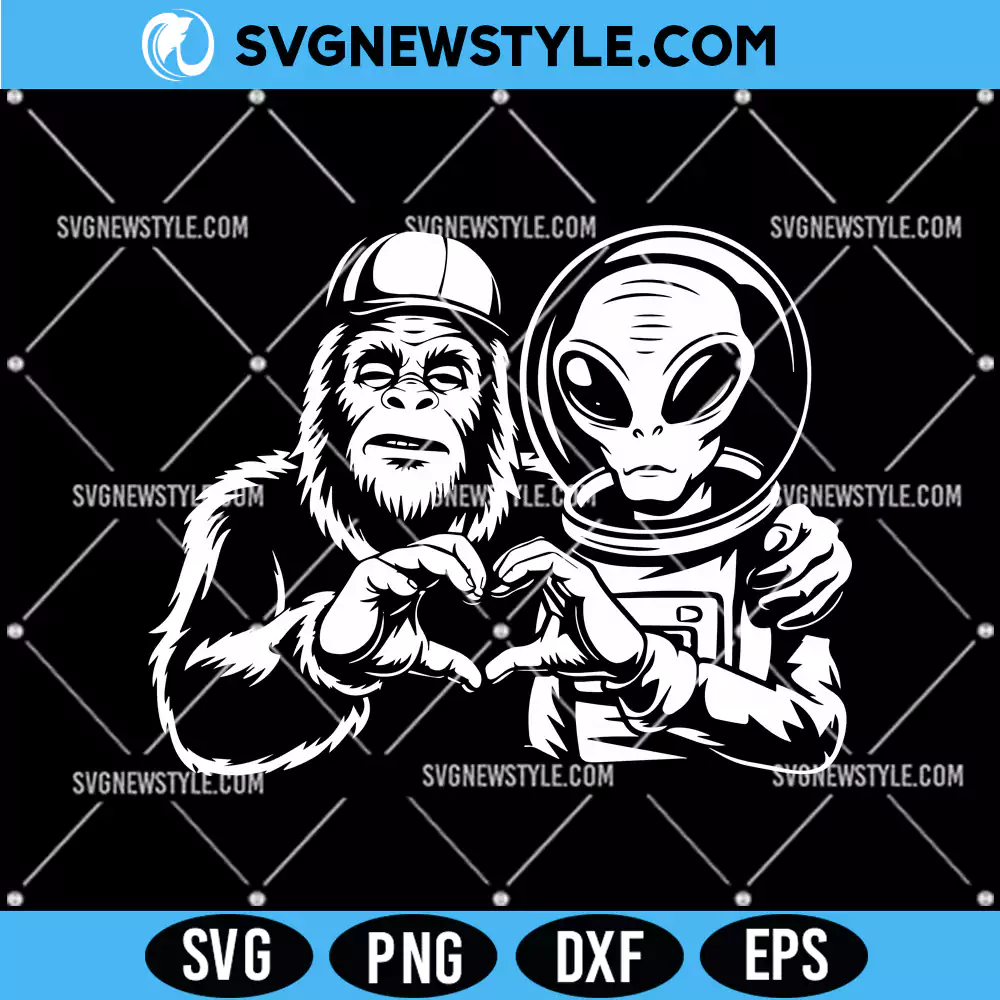 Bigfoot Alien Heart Hands SVG, PNG DXF EPS – Digital Download 1 Bigfoot Alien Heart Hands SVG