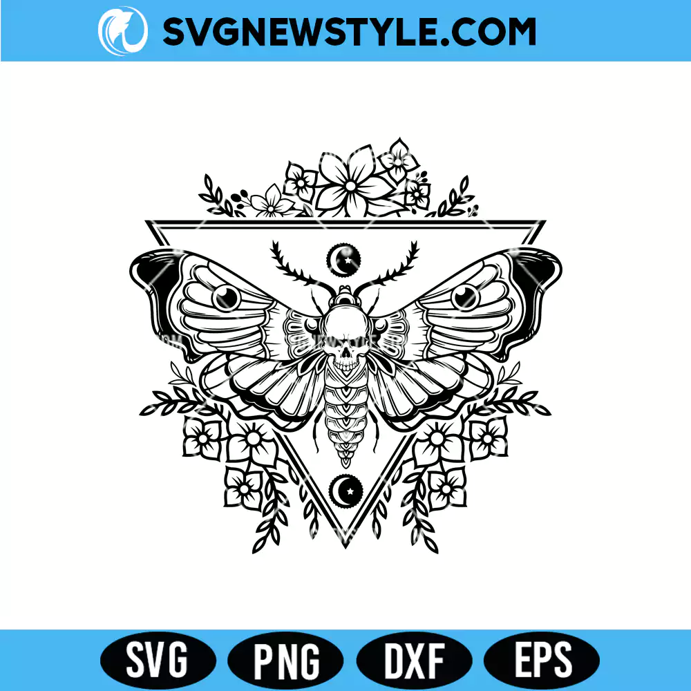 Death Head Moth SVG, Geometric Floral SVG, PNG DXF Digital Download 1 Death Head Moth SVG
