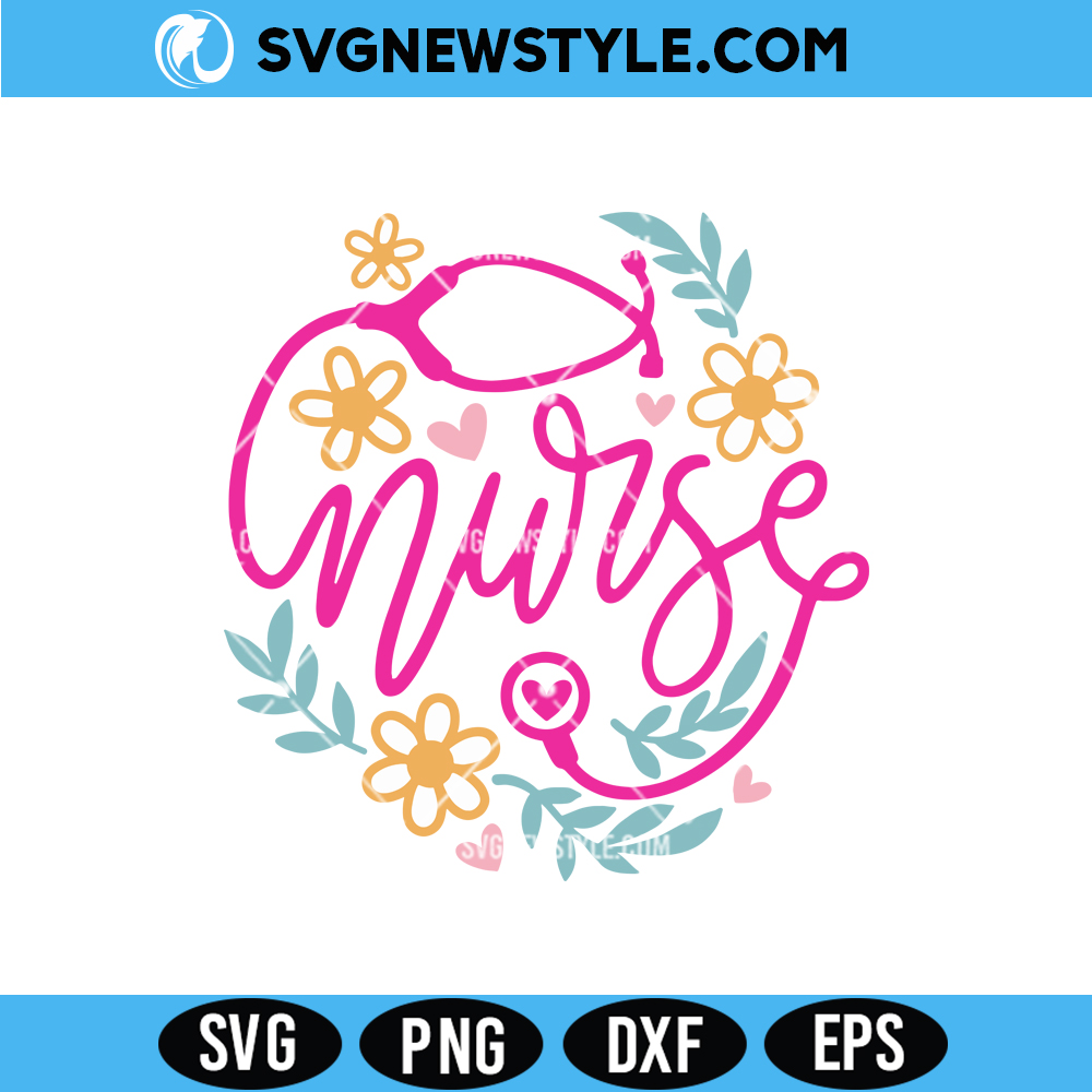 Floral Nurse Svg, Nurse SVG Cut File, Png, Dxf Digital Download 1 Floral Nurse Svg
