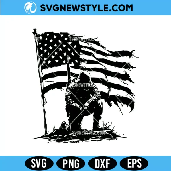 Kneeling Soldier American Flag Svg Png, Memorial Day Svg, Digital Download