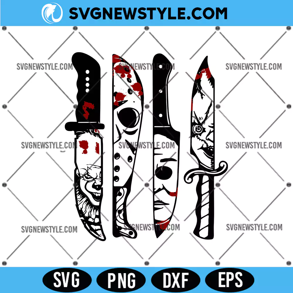 Halloween Characters in Knives SVG, Horror Movie PNG, PNG, DXF, EPS Digital Download 1 Halloween Characters in Knives SVG