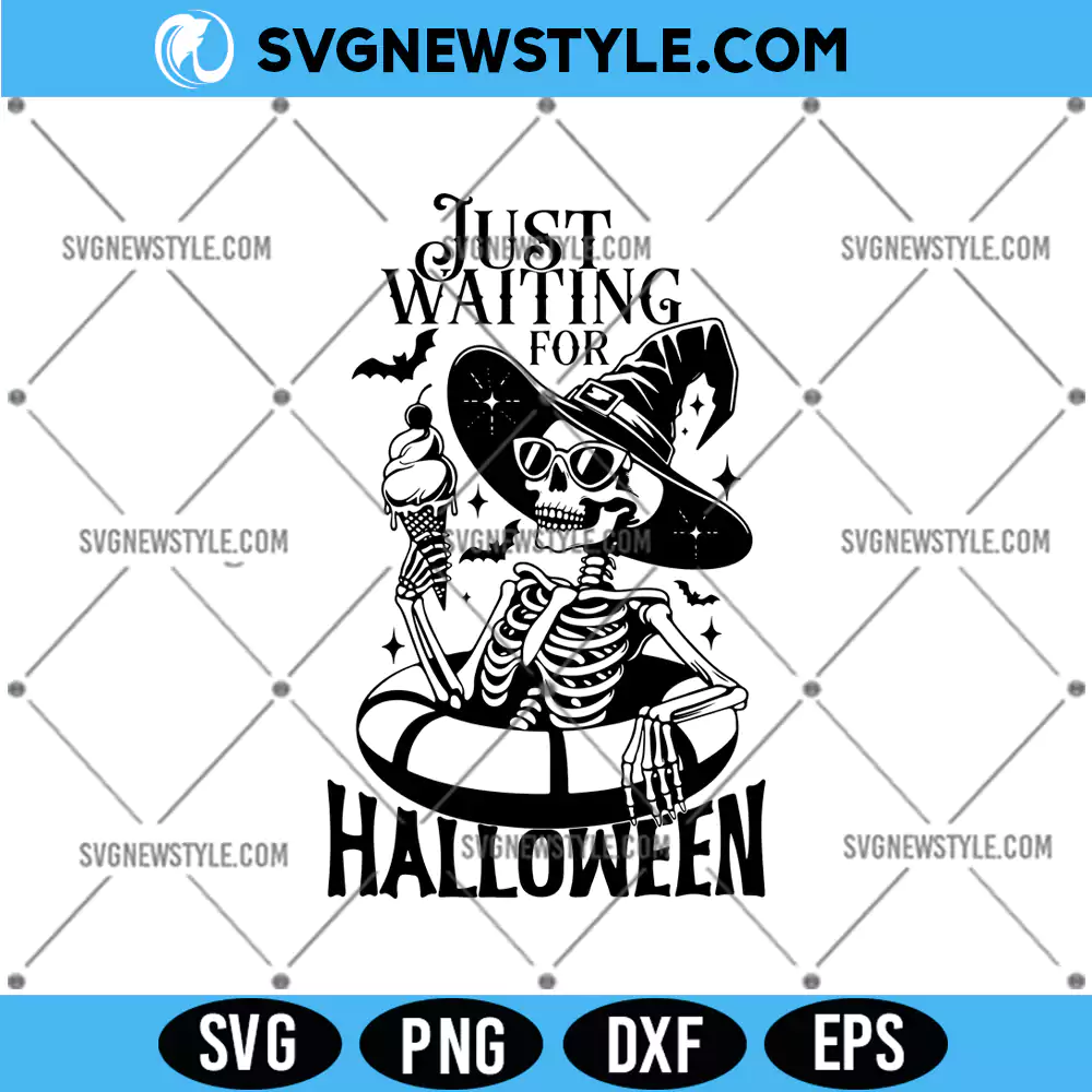 Just Waiting For Halloween Svg, Witchy Skeleton svg, Digital Download PNG, DXF, EPS 1 Just Waiting For Halloween Svg