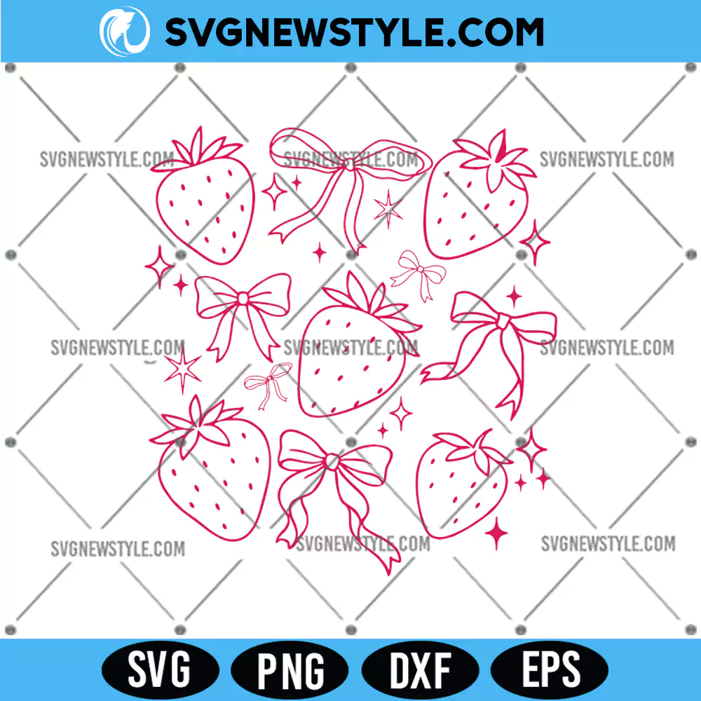 Strawberry Coquette Bow Summer Svg, PNG, DXF, EPS Digital Download 1 Strawberry Coquette Bow Summer Svg