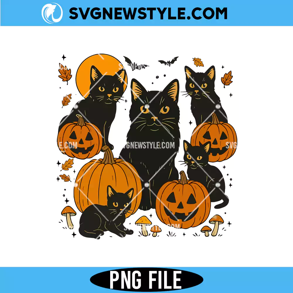Black Cat Pumpkin Png File, Retro halloween Png, Digital Download 1 Black Cat Pumpkin Png File