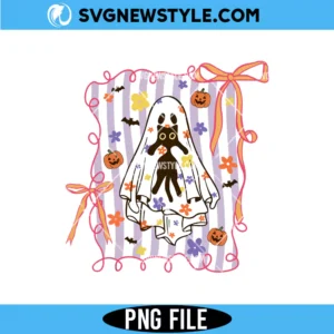 Cat Halloween Ghost Png, Floral Coquette Spooky Png, Digital Download