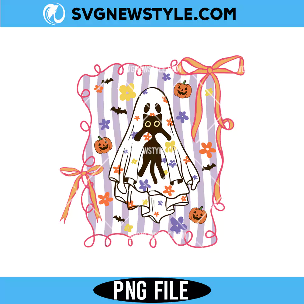Cat Halloween Ghost Png, Floral Coquette Spooky Png, Digital Download 1 Cat Halloween Ghost Png