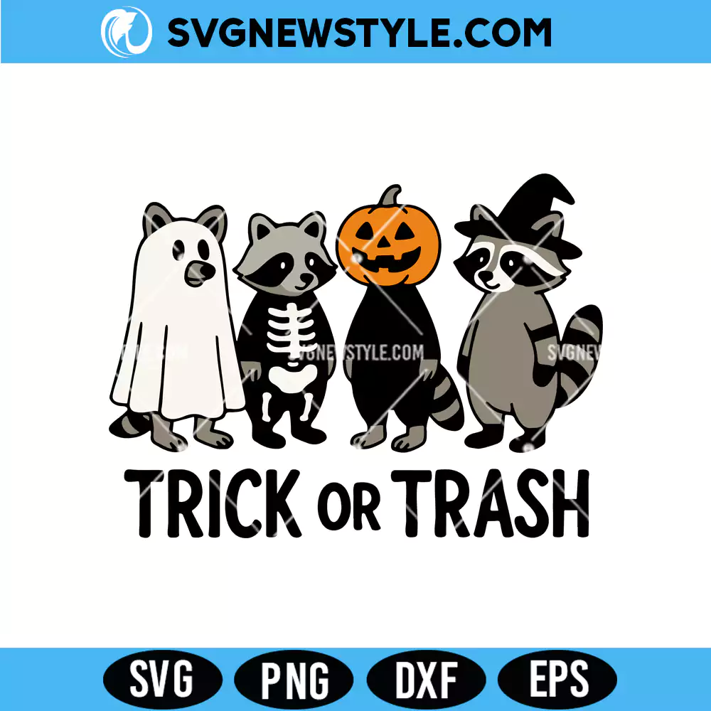 Funny Halloween Raccoon SVG, Trick or Trash Svg, PNG, DXF, EPS Digital Download 1 Funny Halloween Raccoon SVG