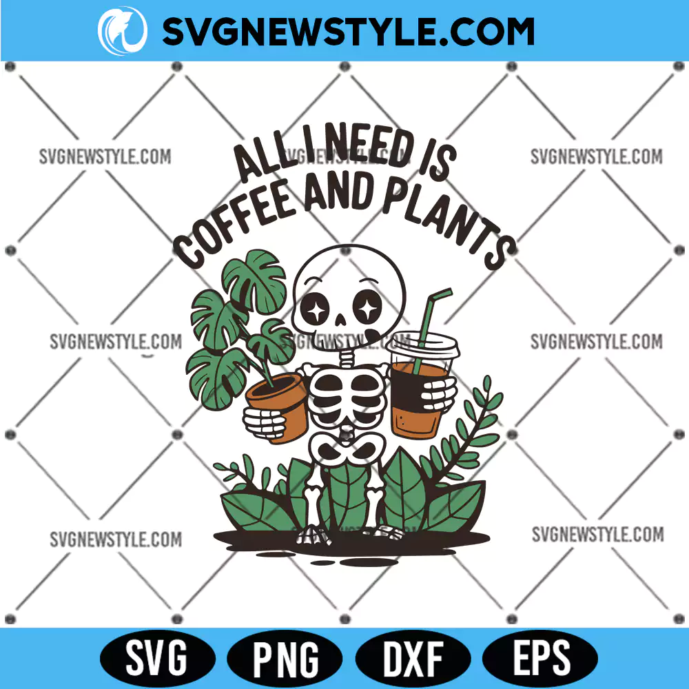 Coffee and Skeleton Plant Svg, Plant Lover SVG, PNG DXF EPS Digital Download 1 Coffee and Skeleton Plant Svg