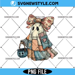 Denim Ghost Halloween Png, Cute Boo Ghost Coquette Png, Digital Download