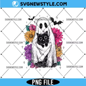 Retro Halloween Ghost And Cat Png, Funny Halloween Png, Instant Download