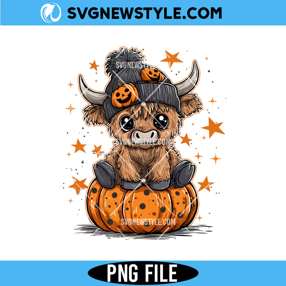 Retro Halloween Highland Cow Png, Funny Fall Pumpkin Cow Png, Digital Download 1 Retro Halloween Highland Cow Png