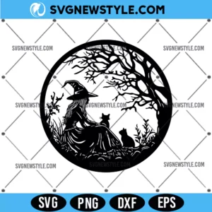 Halloween Witch and Cats SVG