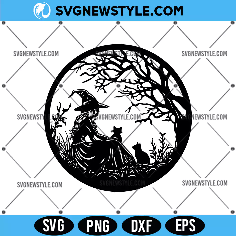 Halloween Witch and Cats SVG, Witch Cat SVG, PNG DXF EPS Digital Download 1 Halloween Witch and Cats SVG