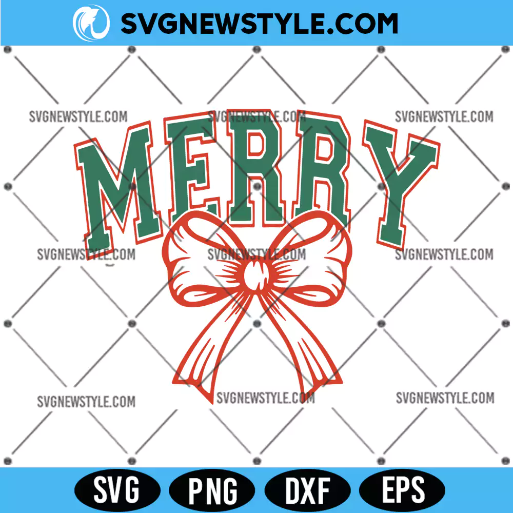 Merry Coquette Bow Svg, Merry Christmas SVG, PNG DXF EPS, Digital Download 1 Merry Coquette Bow Svg