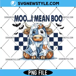Retro Moo I Mean Boo Png, Blue Denim Boo Cow Halloween Png, Digital Download