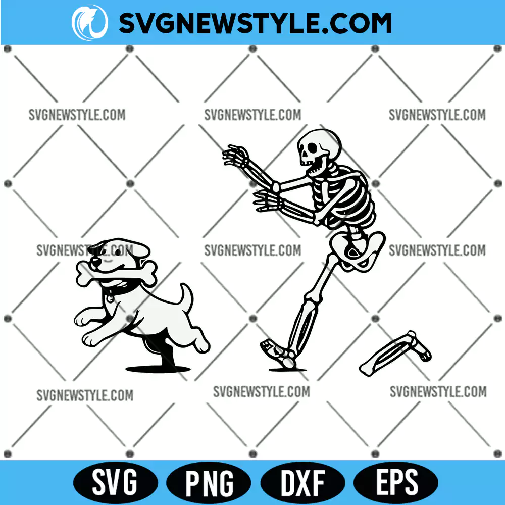 Skeleton Chasing Dog Svg, Funny Dog Halloween Svg, PNG DXF EPS Digital Download 1 Skeleton Chasing Dog Svg