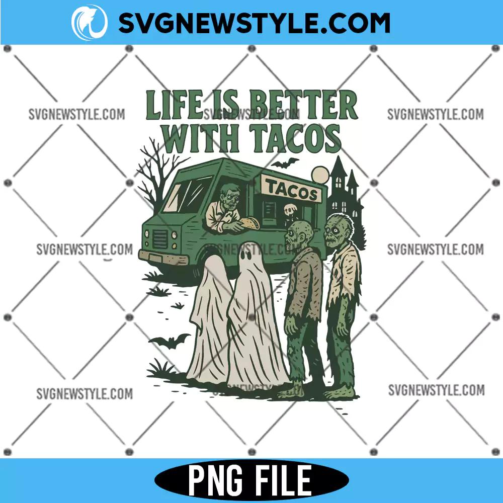 Life Is Better With Tacos PNG, Retro skeleton Png, Digital Download 1 Life Is Better With Tacos PNG