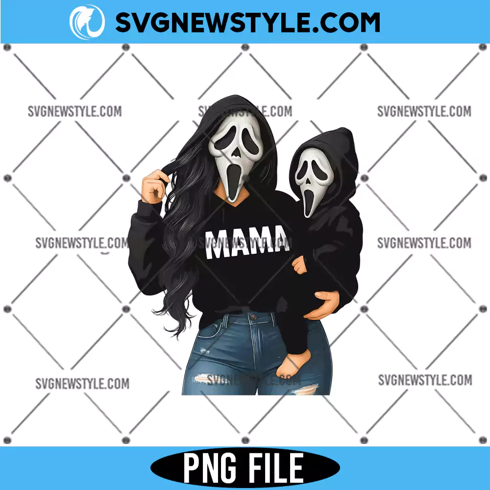 Mama and Baby Scream Mask Halloween Png, Spooky Mama Png, Digital Download 1 Mama and Baby Scream Mask Halloween Png