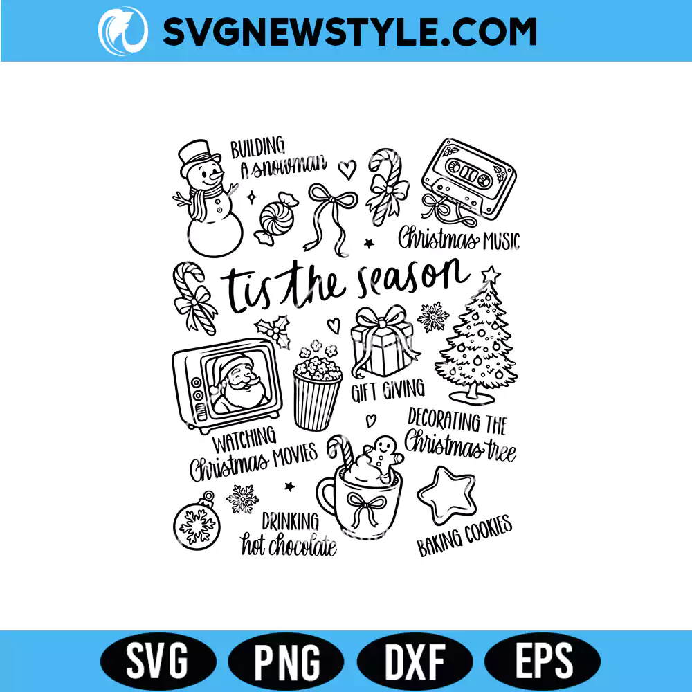 Christmas Doodle Svg, Coquette Hand Drawn Xmas Svg, PNG DXF EPS | Digital Download 1 Christmas Doodle Svg