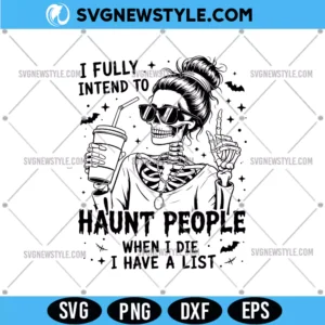 Funny Halloween Messy Bun Skeleton Svg