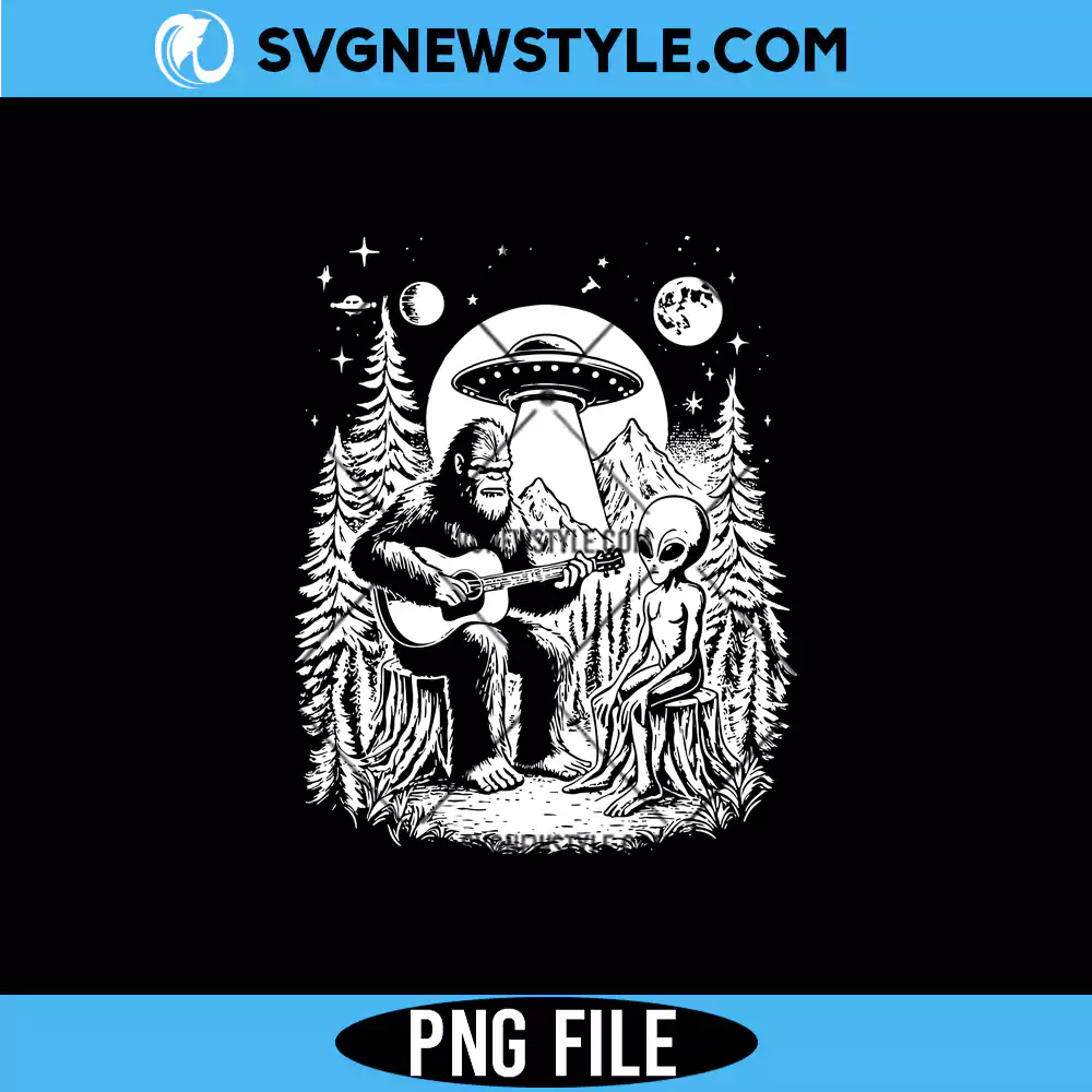 Bigfoot Playing Guitar PNG, Funny Bigfoot And UFO Png | Digital Download 1 Bigfoot Playing Guitar PNG
