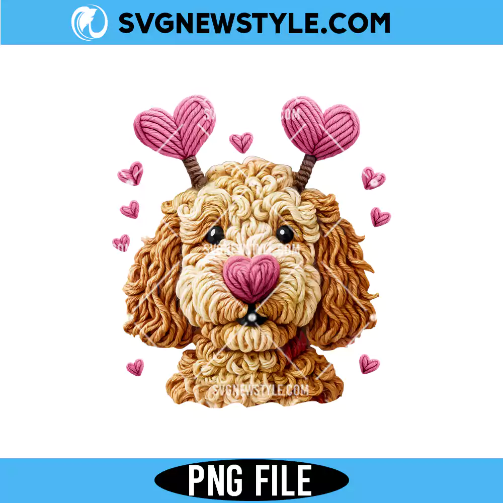 Dog Valentines Day Goldendoodle Png, Dog Heart Faux Yarn Png, Digital Download 1 Dog Valentines Day Goldendoodle Png