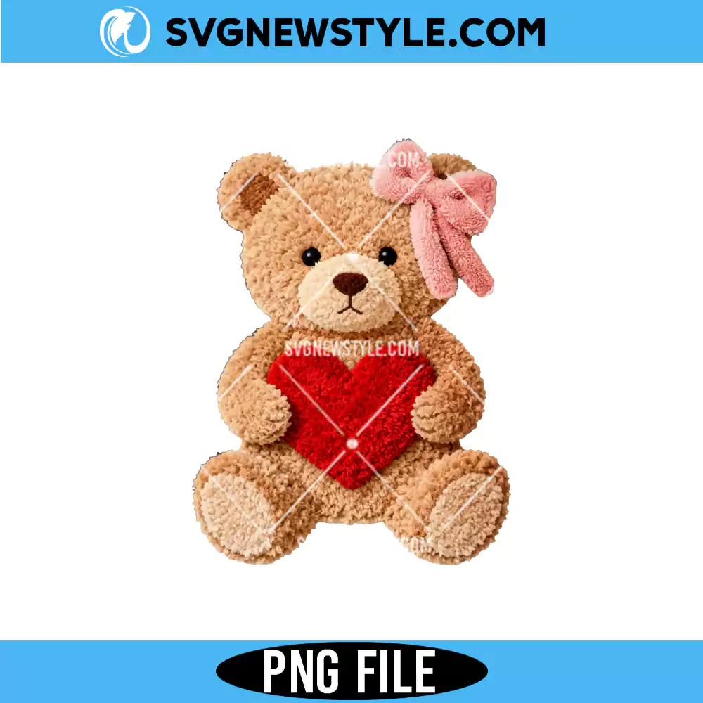Faux Yarn Valentines Day Teddy Bear Png, Coquette Valentines Png, Digital Download 1 Faux Yarn Valentines Day Teddy Bear Png