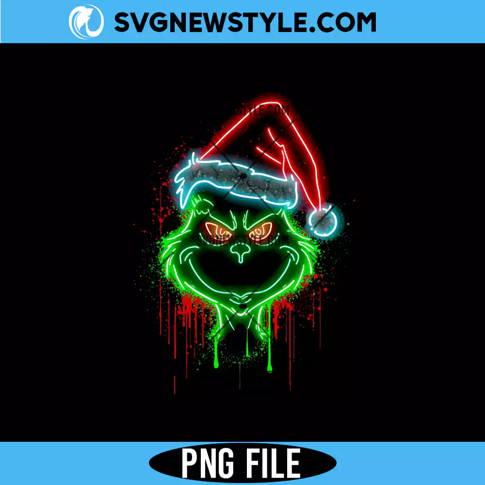 Neon Splatter Christmas Grinch Png, Santa Hat Shirt Design, Digital Download 1 Neon Splatter Christmas Grinch Png