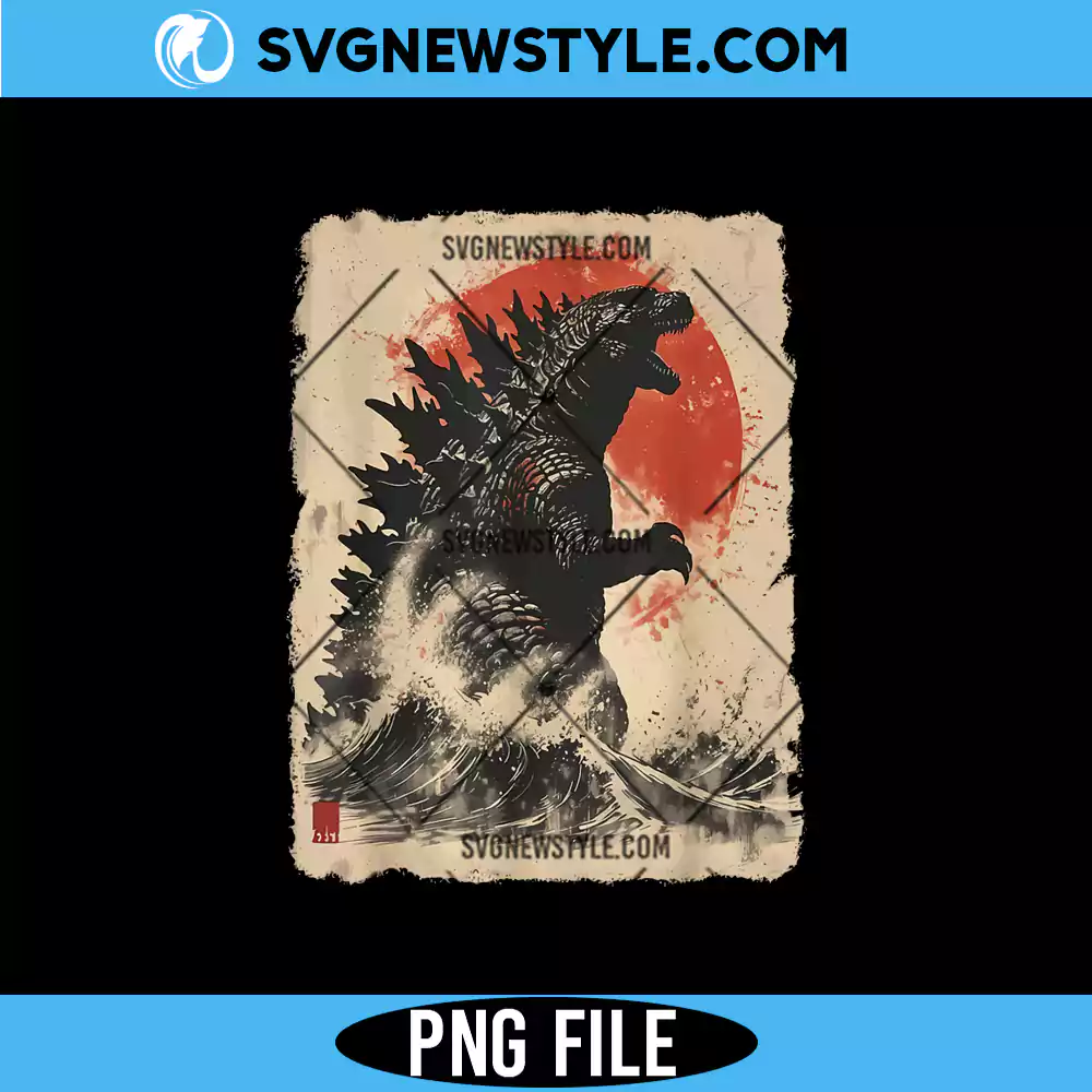Vintage Japanese Godzilla Great Wave Png, Vintage Godzilla PNG | Digital Download 1 Vintage Japanese Godzilla Great Wave Png