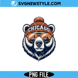 Chicago Bear Beanie Sunglasses PNG Digital Download &ndash; Funny Football Bear PNG