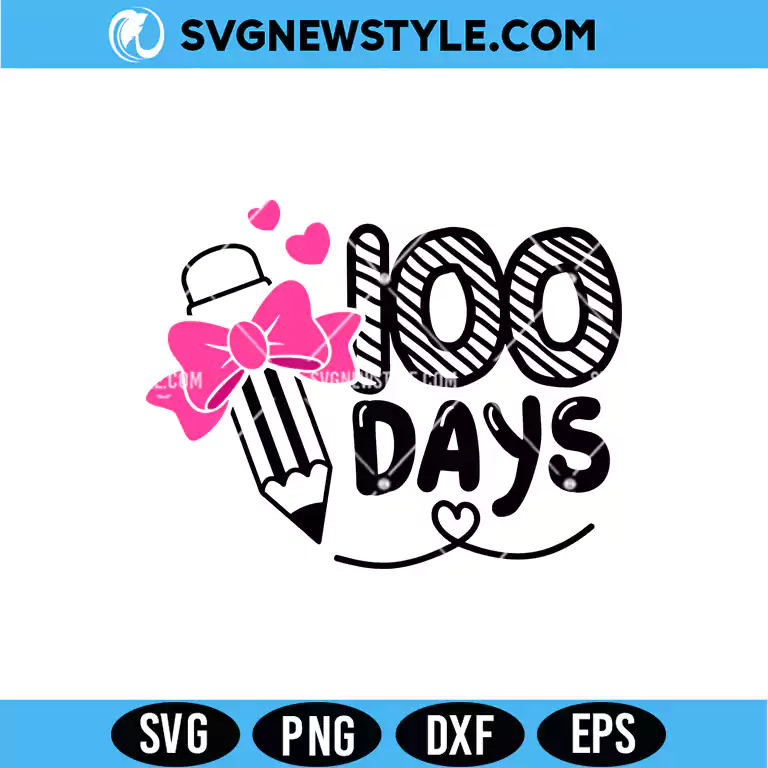 Coquette Pencil 100 Days SVG – Cute School Design | Digital Download 1 Coquette Pencil 100 Days Svg