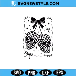 Coquette Checkered Cherry Skull SVG Digital Download for Shirts & Crafts