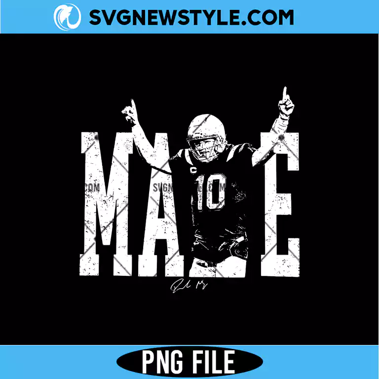 Drake Maye Football PNG Digital Download for Fan Shirts, Stickers & Sports Crafts 1 Drake Maye Football PNG
