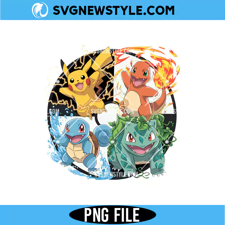 Pokemon Starter Characters PNG Digital Download for Shirts, Stickers & Gaming Crafts 1 Pokemon Starter Characters PNG
