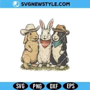 Western Cowgirl Bunnies Easter PNG