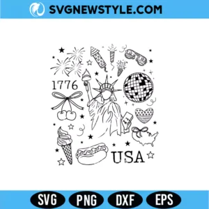 Doodle America 1776 SVG | Trendy Groovy 4th of July Silhouette for Cricut