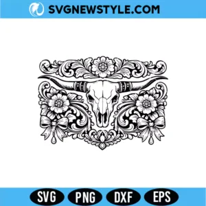 Tooled Leather Longhorn Skull Coquette SVG