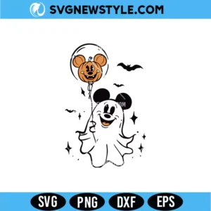 Cute Mickey Ghost With Pumpkin Balloon SVG | Halloween Disney Cut File