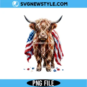 Patriotic Highland Cow Png 4th of July Sublimation Digital Download