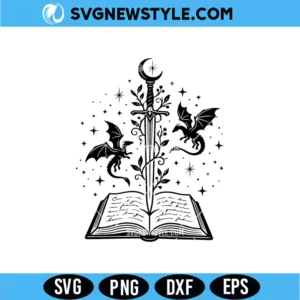 Book Sword Stars and Dragons SVG Digital Download | Fantasy Adventure Cut File