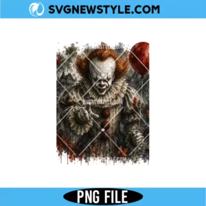 Pennywise Horror Clown Watercolor PNG - Spooky IT Movie Sublimation Design