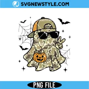 Spooky Dude Ghost PNG - Camo Hat Halloween Boy Sublimation Design